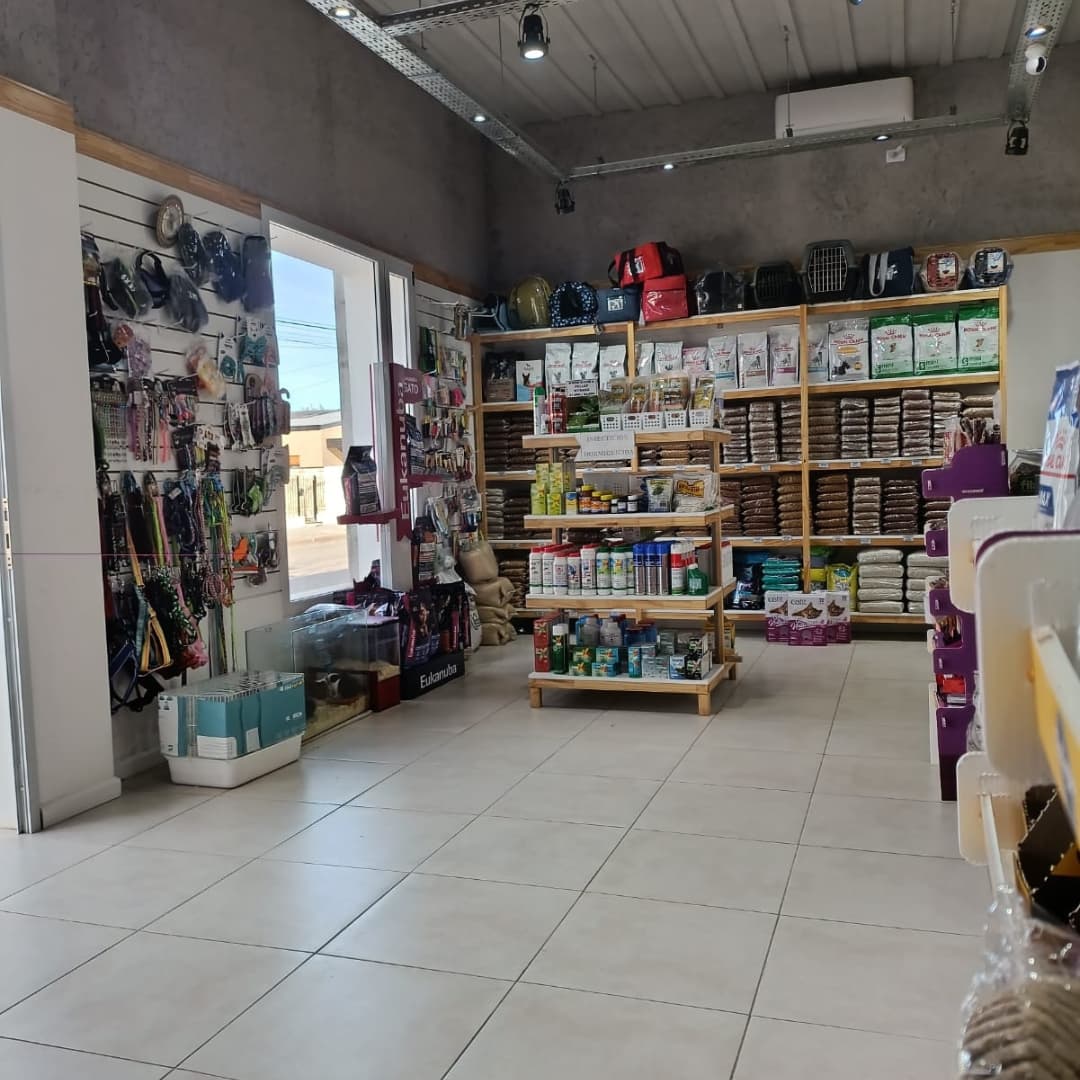 Estantería de accesorios y alimentos en el Pet Shop de Veterinaria Mascotas